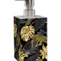 Sanilo Seifenspender Golden Leaves mit goldenem Blätter-Motiv auf Schwarz und silberner Pumpe.