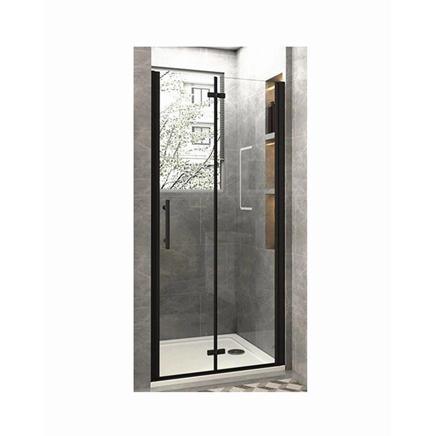 Duschparadies Duschtür Nischentür Falttür 76x185cm,Schwarz,6mm Nano Glas Dusche