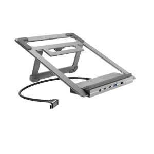 Hama USB-C Dockingstation mit Notebook-Ständer und 12 Anschlüssen.
