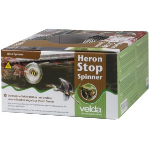 Verpackung des Velda Reiherschreck Heron Stop Spinner für Teichdeko, zur Reiherabwehr.