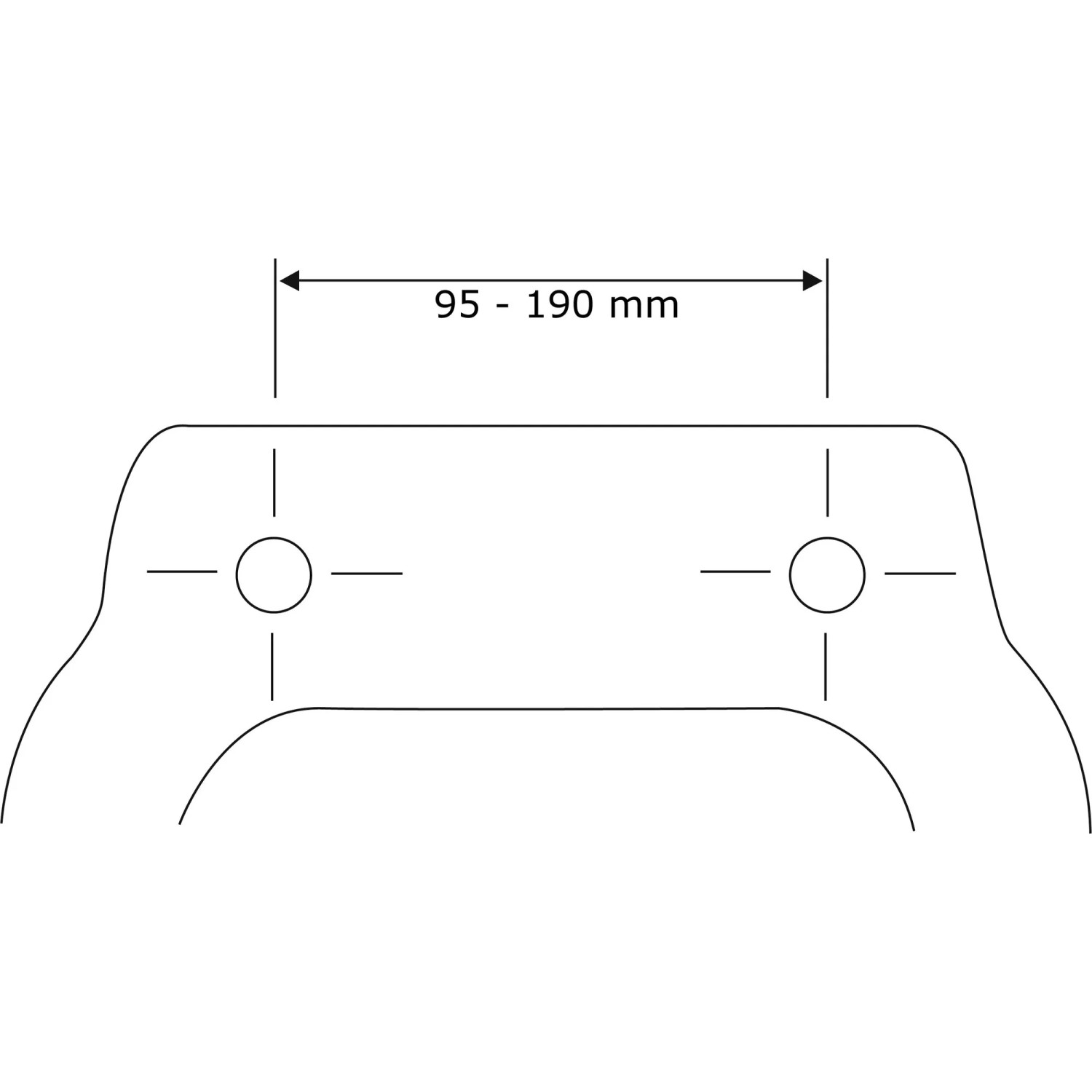 Skizze: WC-Sitz Samos Befestigungsabstand (95-190mm) für Standard WCs.