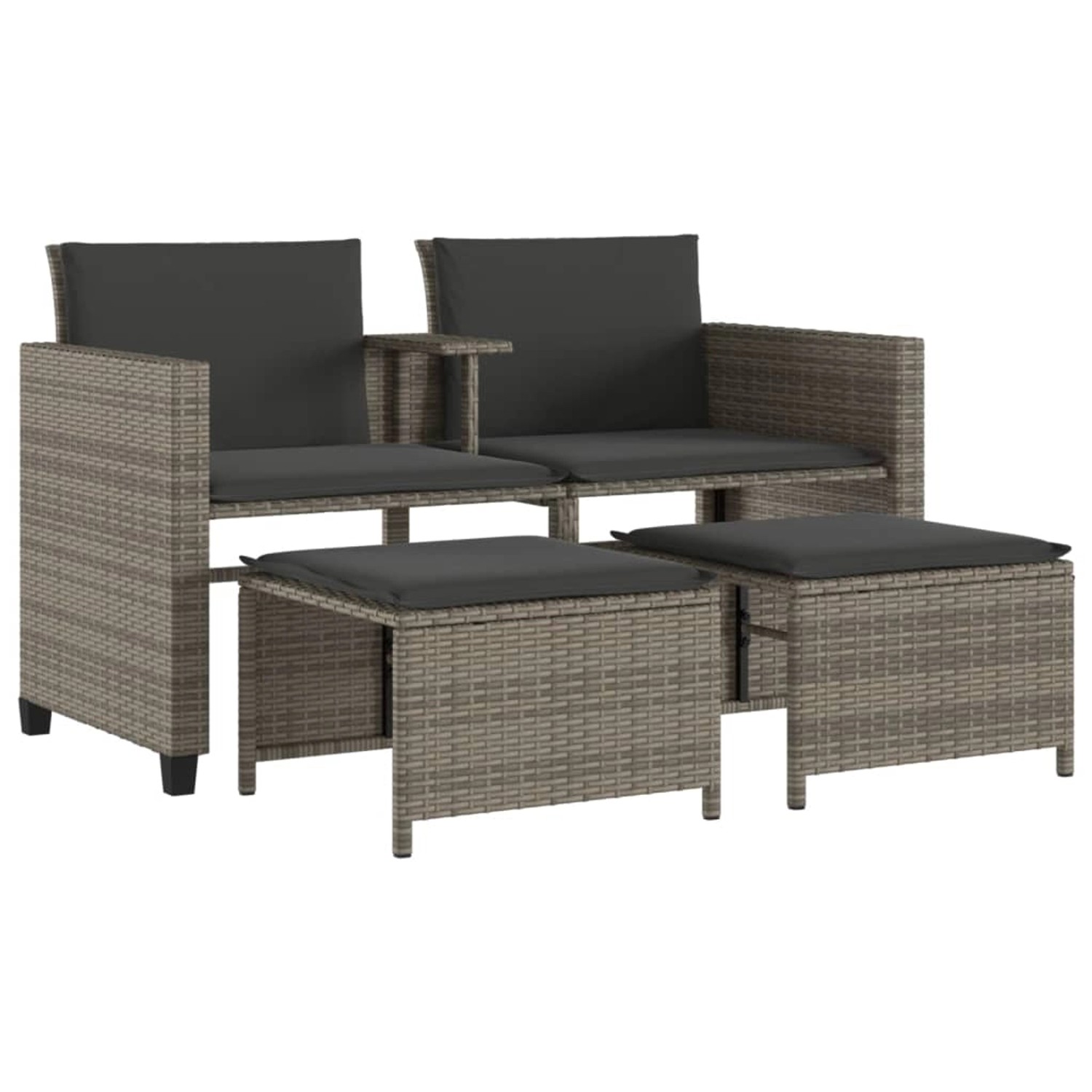 vidaXL Gartensofa 2-Sitzer mit Tisch und Hockern Grau Poly Rattan 368418 günstig online kaufen