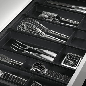 SOTECH Cuisio Besteckeinsatz Höhe 55mm Transluzent Anthrazit mit Messerblock Für Blum Legrabox 473mm Korpusbreite 450mm