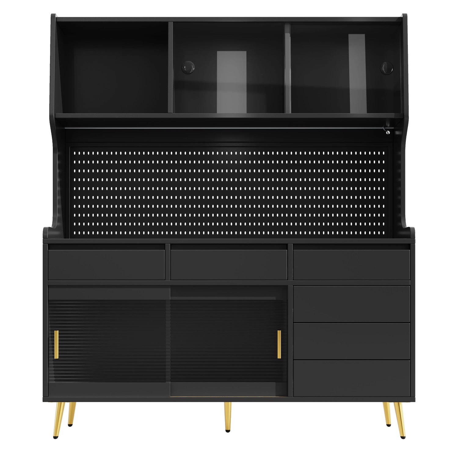 okwish Hochschrank mit LED Beleuchtung App Steuerung Küche 145x39x171cm Schwarz