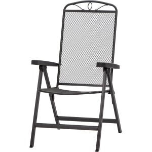 Klappbarer Gartenstuhl Elda von Siena Garden, matt anthrazit mit Streckmetall und Armlehnen.