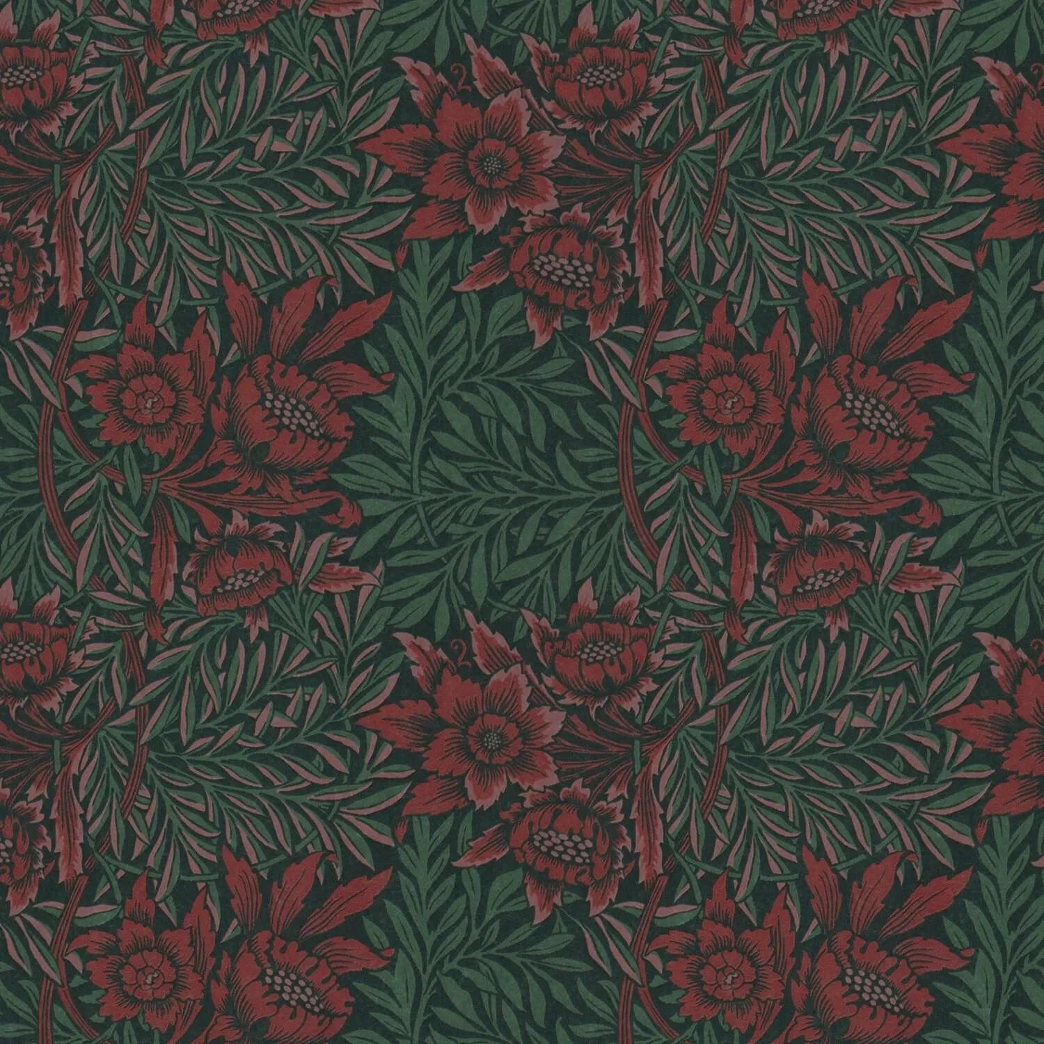PROFHOME 390581-GU Blumen Tapete Floral Matt Schwarz Grün Braun-Rot Rosa 0,53 m x 10,05 m 5,33 m2