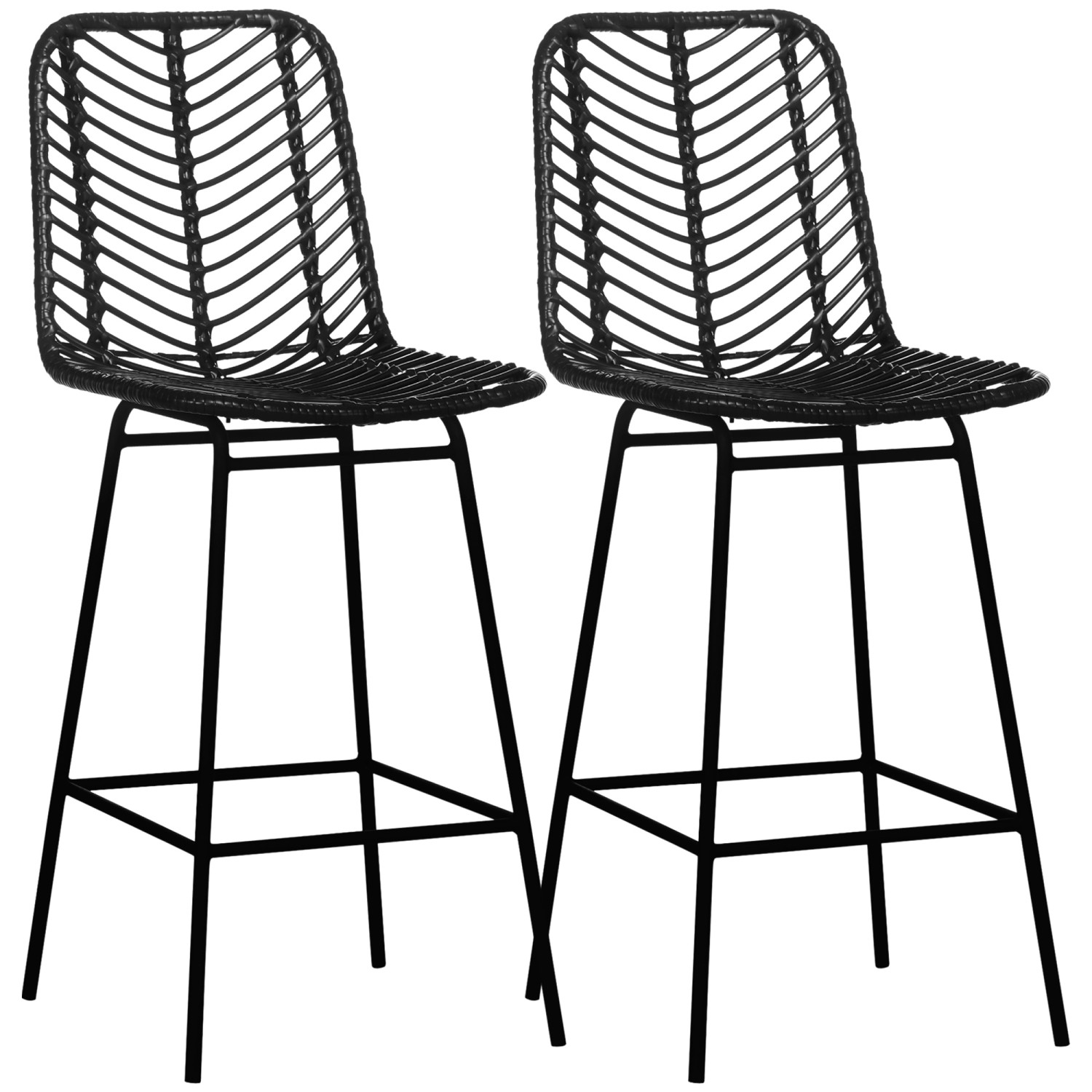 HOMCOM Barhocker PE-Rattan Stahl Schwarz 42,5L x 52B x 102H cm