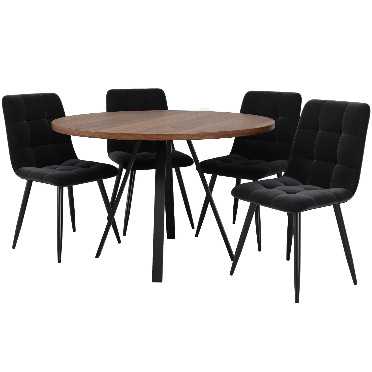 okwish Esstisch Rund für Esszimmer/Wohnzimmer 80 × 80 cm Walnussfarben/Schwarz