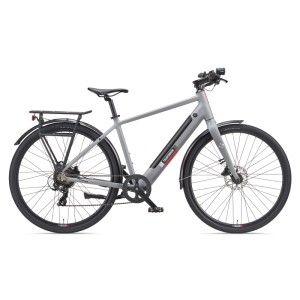TELEFUNKEN UH200 Urban E-Bike in Aluminiumgrau, 28 Zoll mit Gepäckträger.