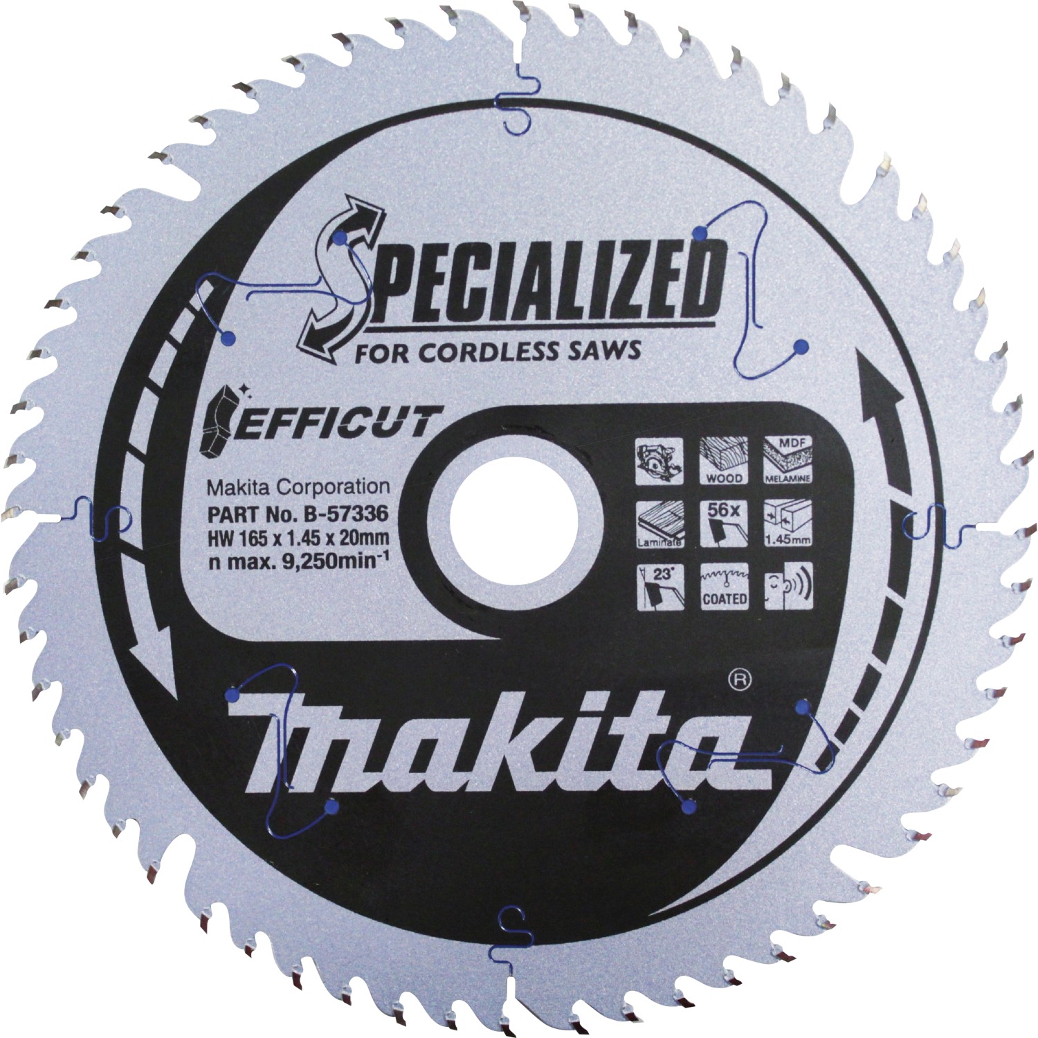 Makita Specialized Sägeblatt B-57336 Efficut 165 mm x 20 mm x 56Z