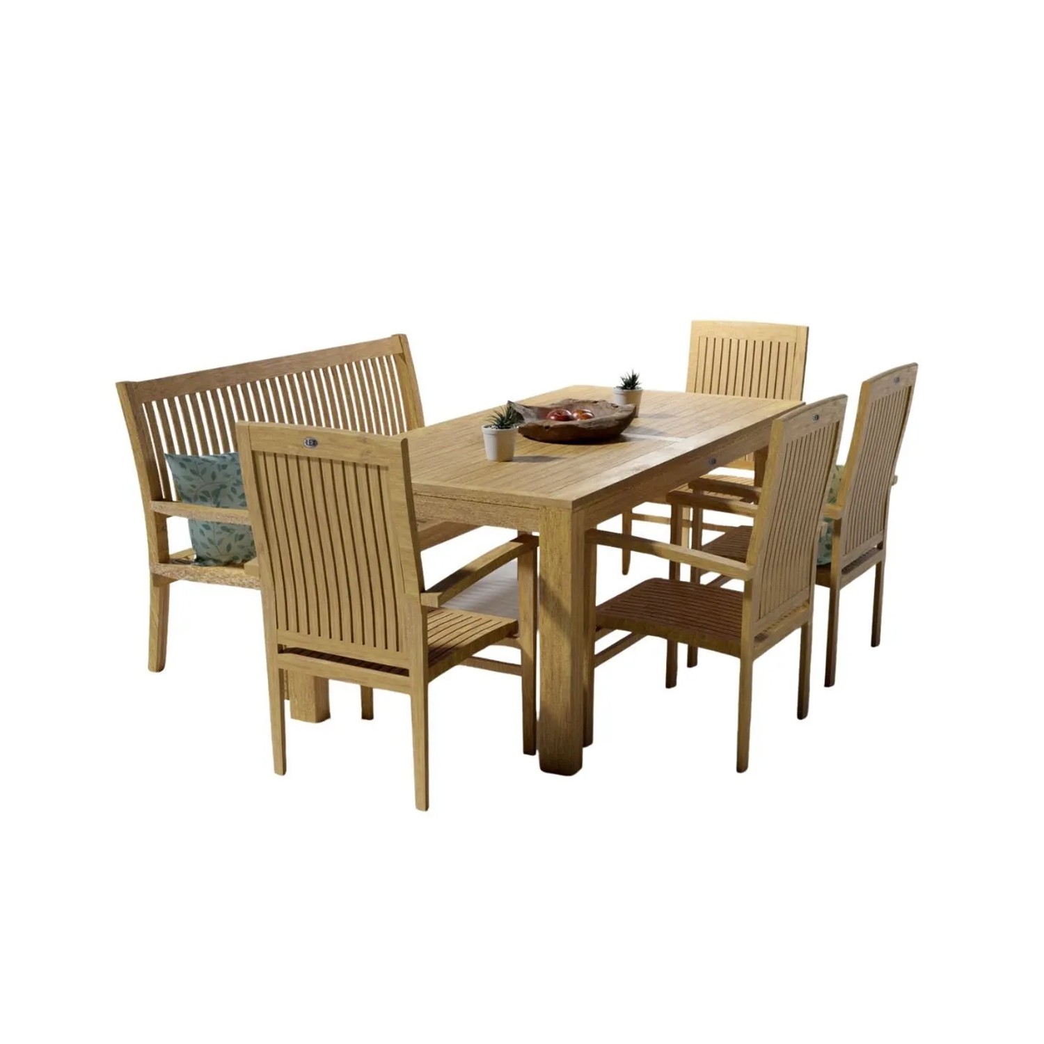 Lex Teak Gartensitzgruppe Teakholz 4xSessel Bank Tisch 180 cm Gartenmöbel Esszimmer