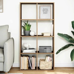 vidaXL Raumteiler-Bücherregal Artisan-Eiche mit 8 Fächern, gefüllt mit Büchern und Deko, im Wohnzimmer.