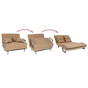 MCW Schlafsessel K29 creme-beige: Sessel mit Schlaffunktion und Kissen, in verschiedenen Positionen dargestellt.