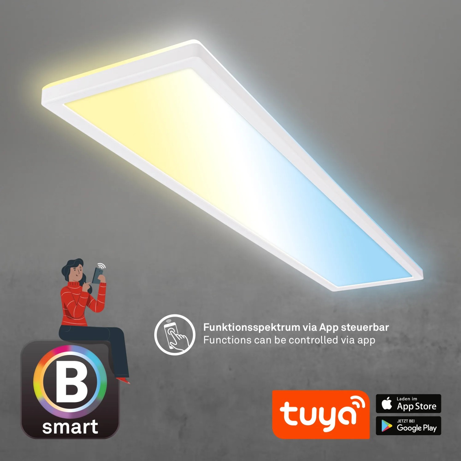 Brilo Wifi-LED Panel Tava, 36W, smarte, per App steuerbare Deckenleuchte mit CCT-Funktion.