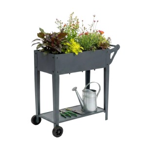 Relaxdays Hochbeet Metall Anthrazit mit 2 Rädern und Ablage 80 x 85 x 50 cm 7 kg