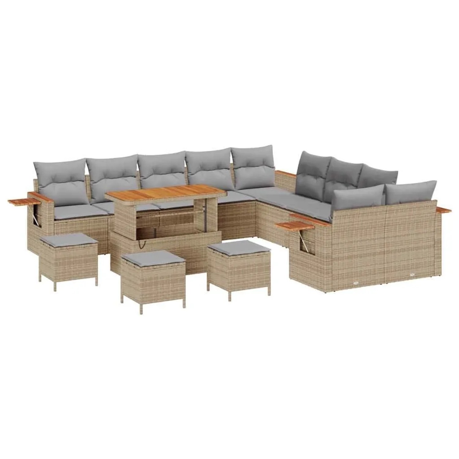 vidaXL Gartensofa-Set mit Kissen 14 Stk Beige und Hellgrau 3363242