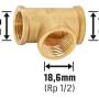 Gewinde-T-Stück aus Messing, 18,6 mm (Rp 1/2) für Rohrverzweigungen.