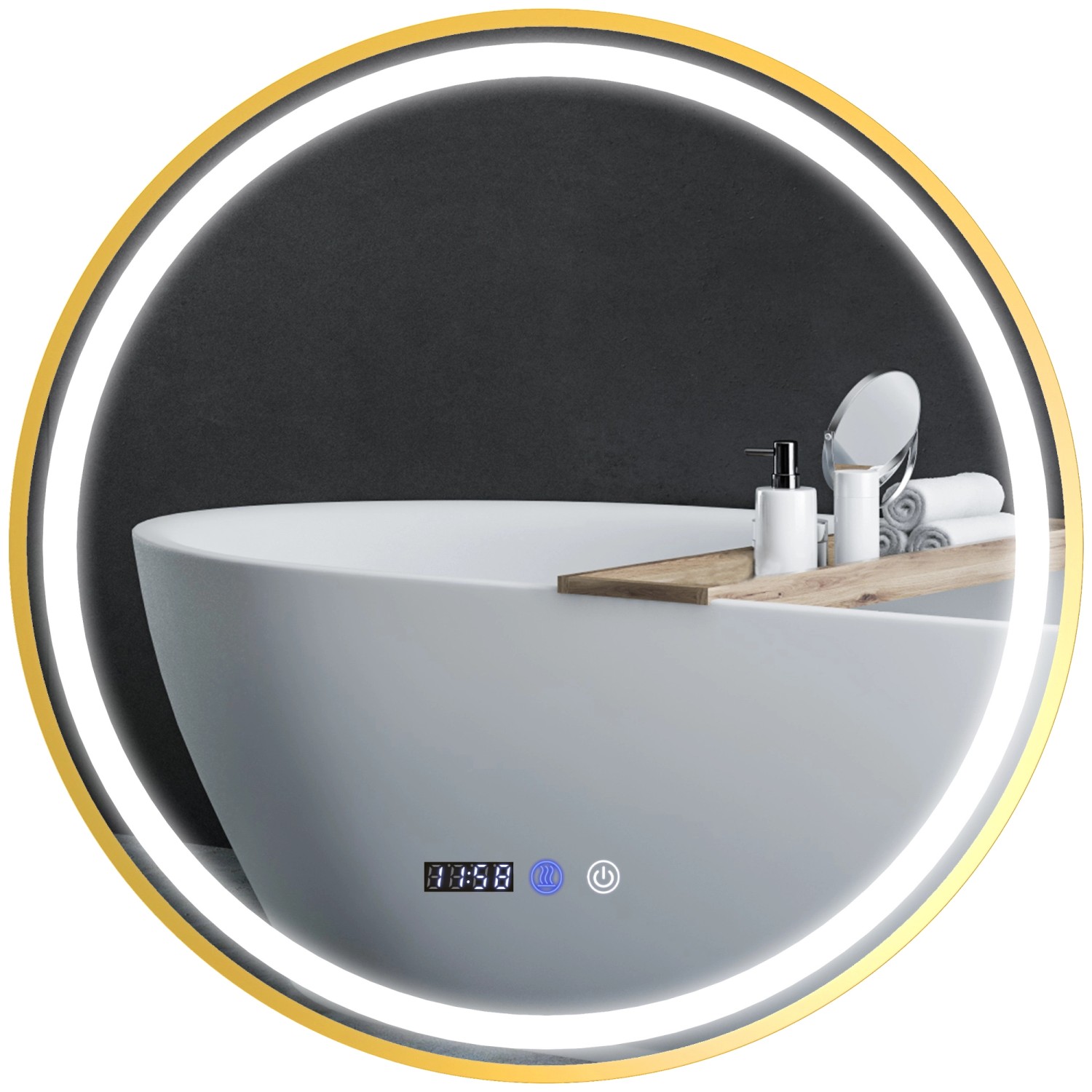 HOMCOM Badezimmerspiegel Glas Metall Ø60 x 3,5T cm Gold