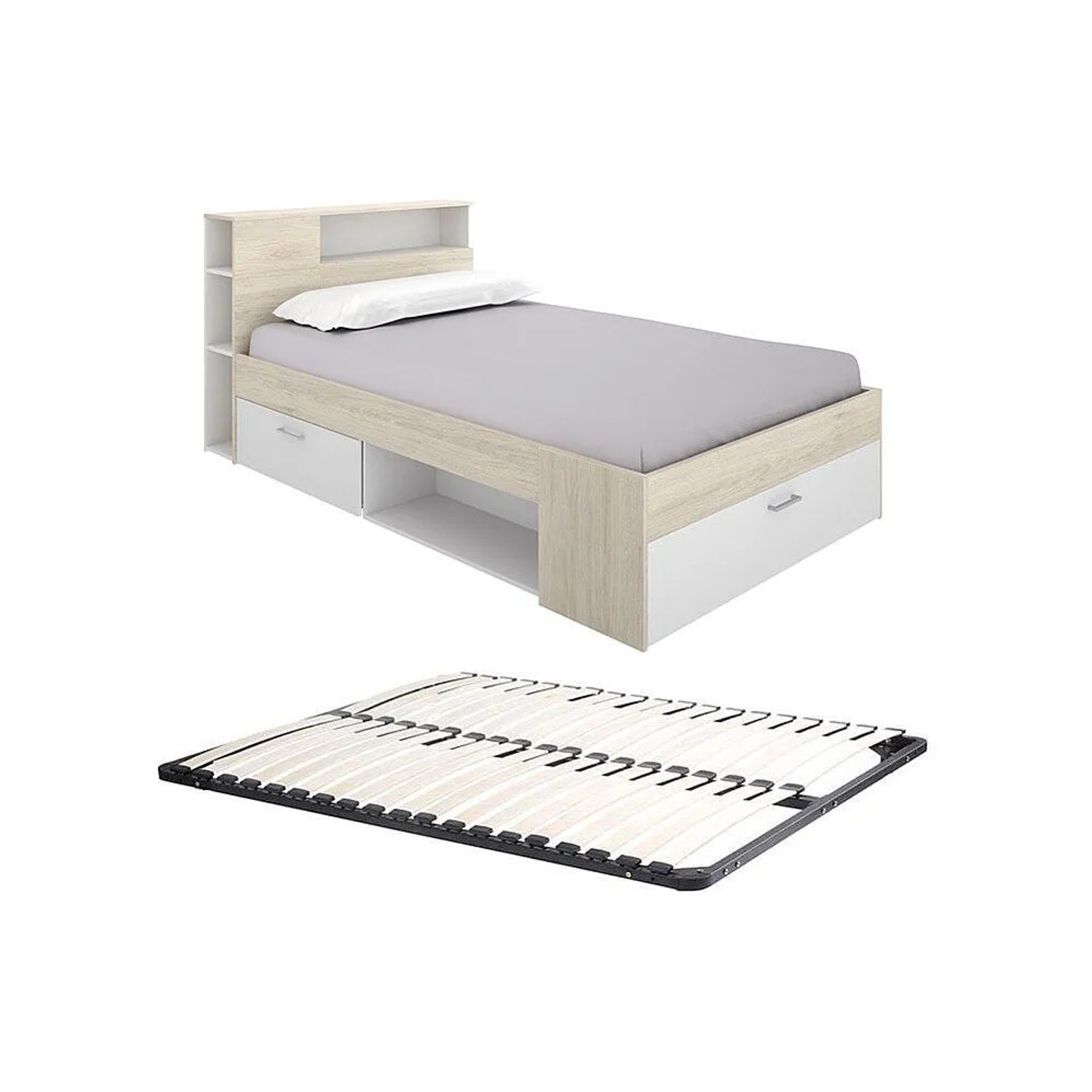 Vente-unique Bettrahmen Leandre Naturfarben Hell  Weiß 218.5 cm
