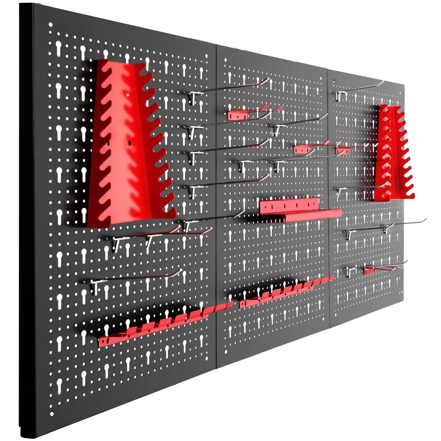 Tectake Werkzeuglochwand Dreiteilig Aus Stahl Mit 25 Haken und Halterungen 3Er Set 2 x 120 x 60 cm Schwarz Rot