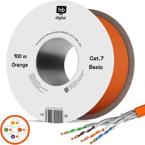 hb-digital CAT7 Netzwerkkabel 100m Verlegekabel AWG23 Orange im Karton