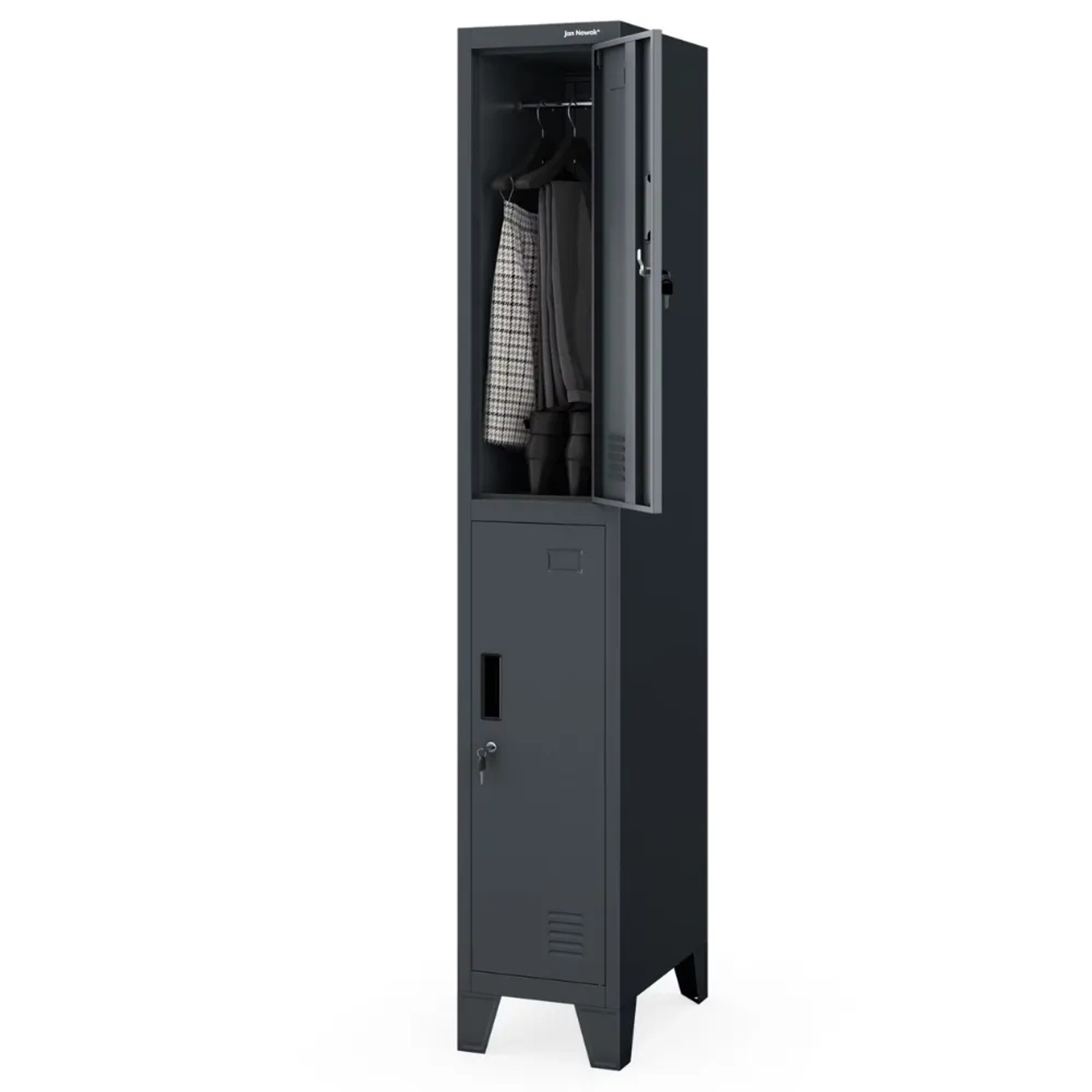 JAN NOWAK Umkleideschrank Spind BARTEK 2 Abteile Etikettenhalter Lüftungsschlitze Umkleidespind Schließfachschrank 172x29,2x45cm Anthrazit