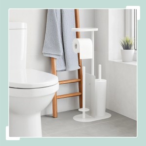 Relaxdays WC Garnitur Metall Weiß Freistehend 65 cm x 26 cm x 17 cm