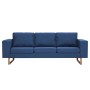 Blaues 3-Sitzer Sofa mit Stoffbezug und Holzfüßen. Relaxsofa für Wohnzimmer.