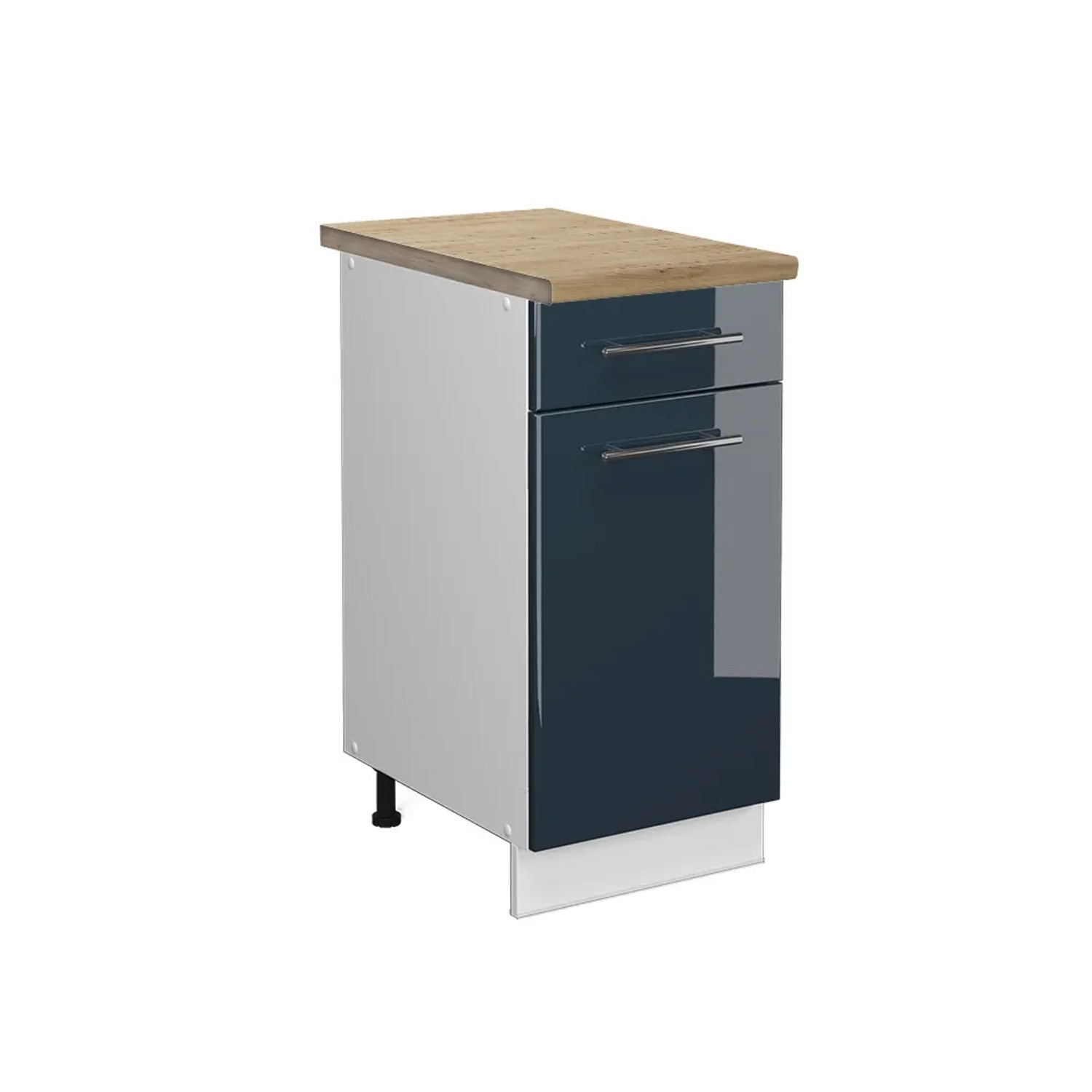 Vicco Küchenunterschrank Fame-Line Dunkelblau Hochglanz/Weiß 40 cm AP Eiche