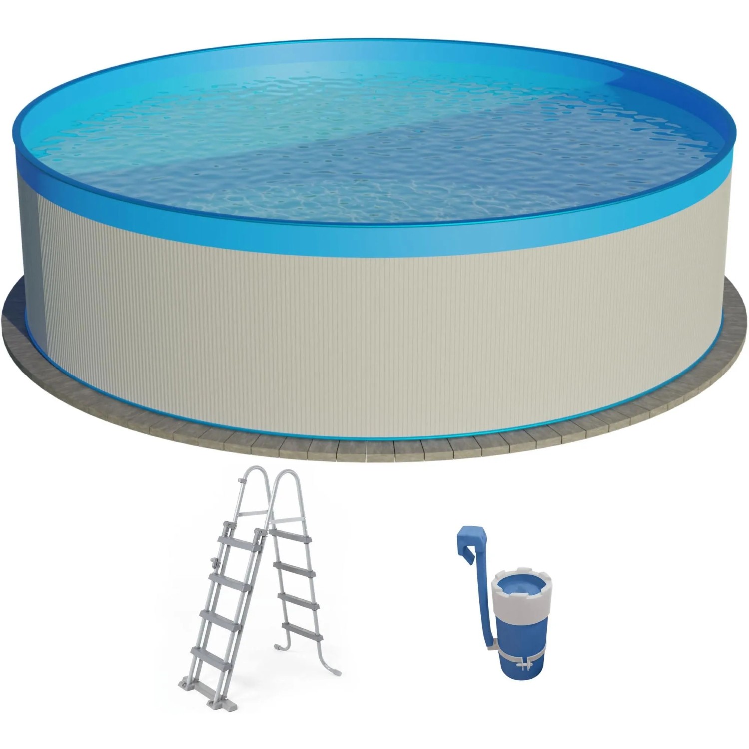Summer Fun Stahlwandpool Set 3 teilig Rund Athen 300x90 cm Stahl 0,3 mm Weiß Folie 0,2 mm Blau Overlap