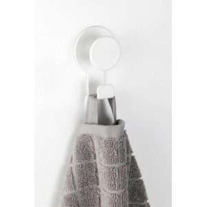 Wenko Wandhaken Blandas, Edelstahl rostfrei, weiß matt mit Handtuch.