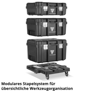 STAHLWERK Werkzeugtrolley mit 3 Boxen und Rollen. Mobiler Werkstattwagen.