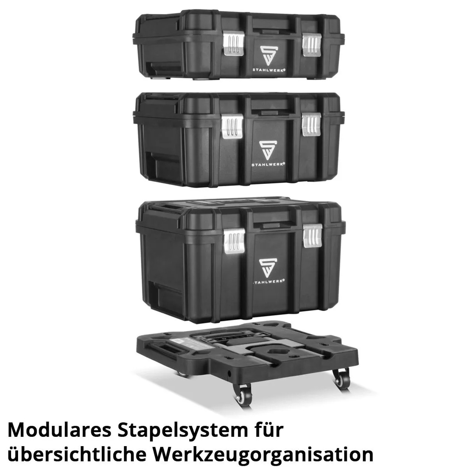 STAHLWERK Werkzeugtrolley mit 3 Boxen und Rollen. Mobiler Werkstattwagen.
