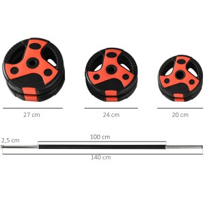 SPORTNOW Langhantel Set, 20kg, mit Hantelscheiben in Schwarz und Rot, sowie Langhantelstange.