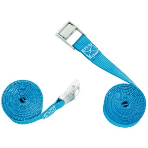 2 blaue Zurrgurte mit Klemmschloss, je 25 mm x 2,5 m, für Reise & Transport.