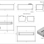 Technisches Diagramm des KMND 400L Rechteck Trinkwasser Wassertanks. Ansichten, Maße und Gewindeanschluss des PE-Tanks.
