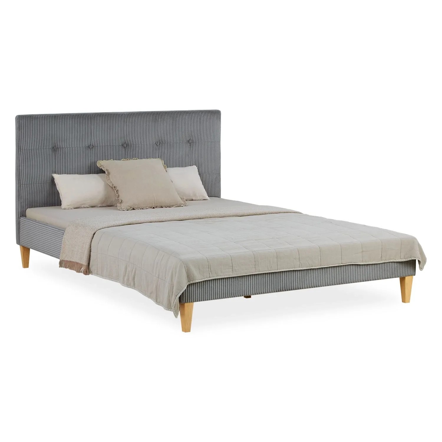 Homestyle4u Polsterbett 140x200 cm mit Lattenrost Doppelbett Cord Grau