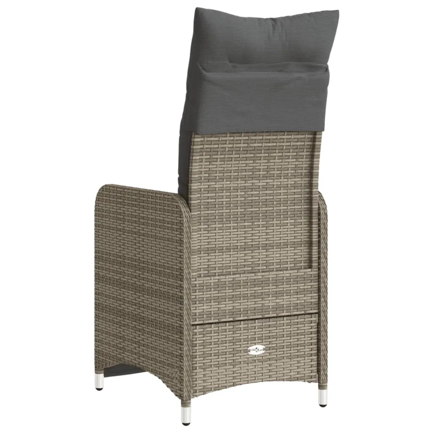 Zwei graue, verstellbare vidaXL Gartensessel aus Polyrattan mit Kissen, von hinten.