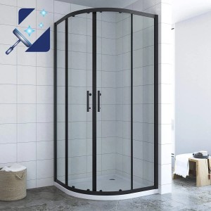 Aquabatos Viertelkreis-Duschkabine Runddusche 6 mm ESG Sicherheitsglas Duschabtrennung Schiebetür 80 x 80 x 195 cm Duschtrennwand Schwarzmatt
