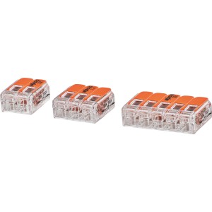 Wago Hebelklemmen Set, 100-teilig, 3-fach sortiert, für sichere Elektroinstallationen.