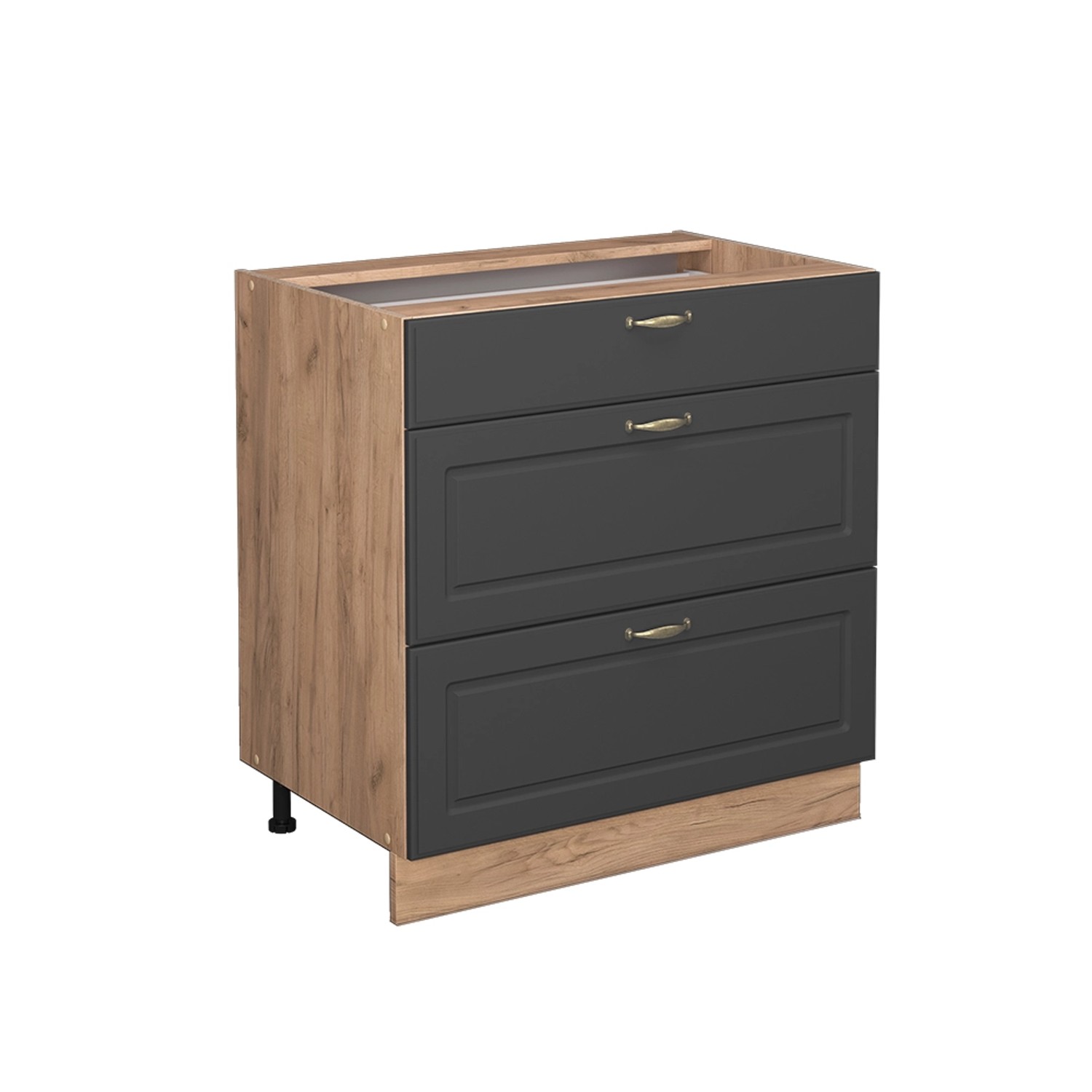 Vicco Küchenunterschrank Fame-Line Anthrazit-Gold/Goldkraft Eiche 80 cm mit 3 Schubladen ohne Arbeitsplatte