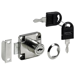 Hettich Möbelschloss, Aufschraubschloss mit Zylinder, Stahl vernickelt, inkl. Schlüssel und Befestigung.