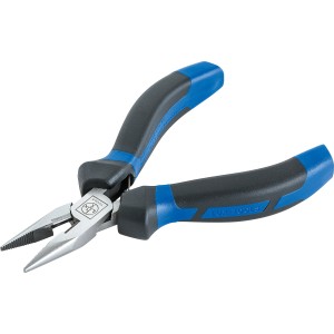 LUX Spitzzange, 120 mm, mit blau-schwarzen 2K-Griffhüllen für Halte-, Biege- und Schneidarbeiten.