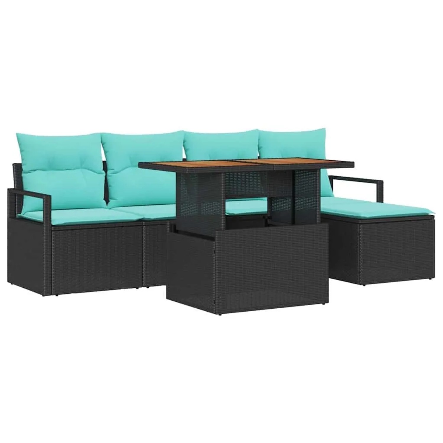 vidaXL Garten Essgruppe mit Kissen 6-Tlg Schwarz und Teal 3349703