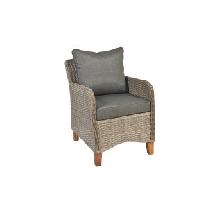 Merxx Avellino Sessel aus Gartenset, beige Kunststoffgeflecht, graue Kissen, Akazienholzbeine.