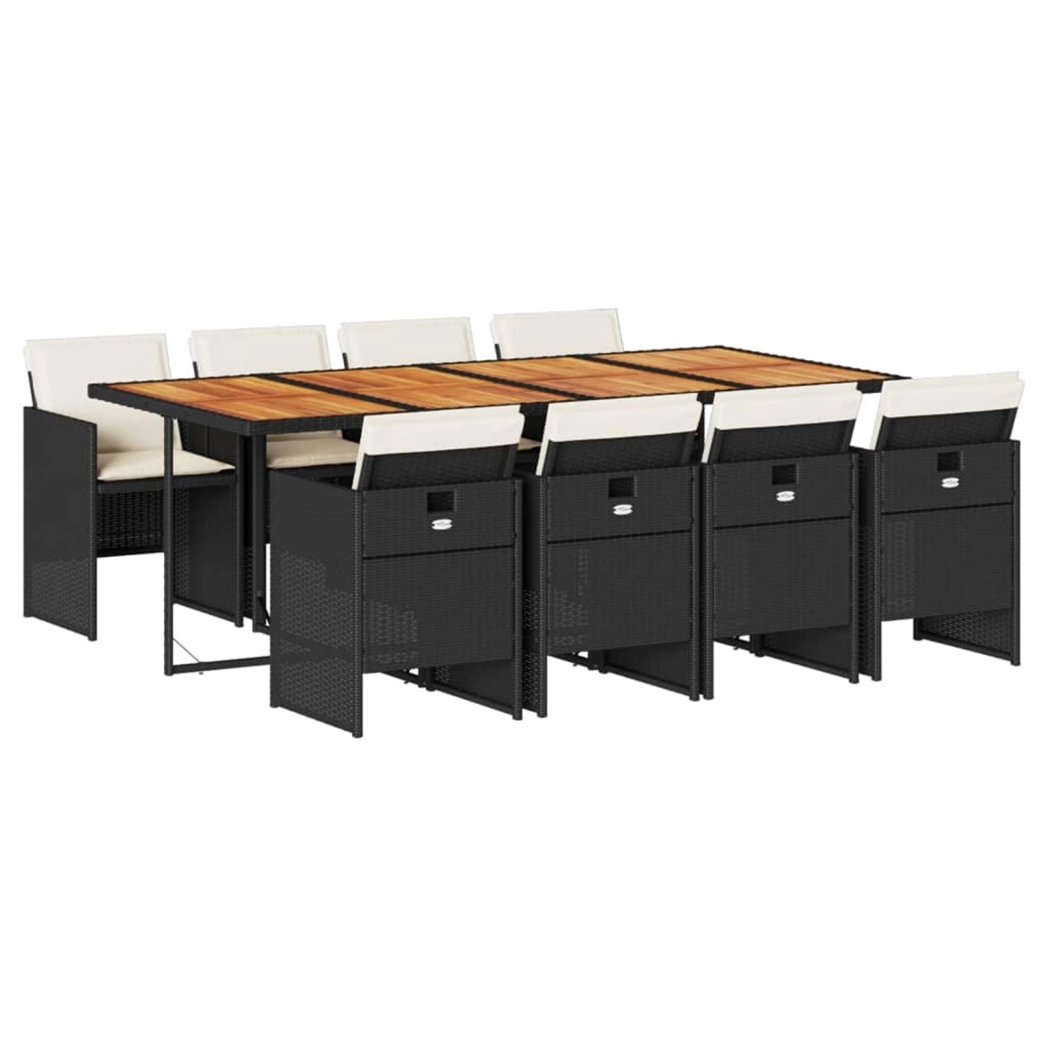 vidaXL 9-Tlg Garten-Essgruppe mit Kissen Schwarz Poly Rattan 3277694