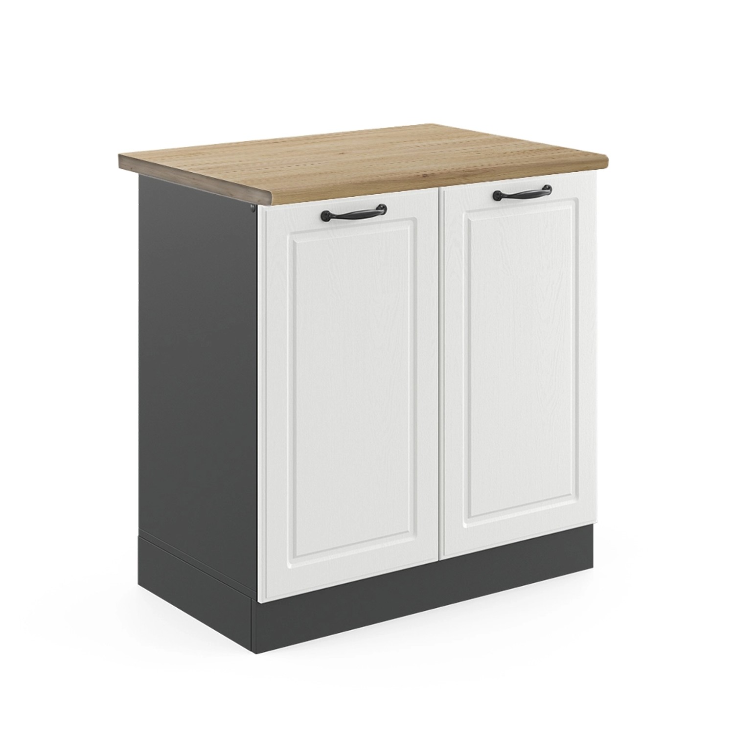 Vicco Spülenunterschrank R-Line Weiß Landhaus/Anthrazit 80 cm AP Eiche