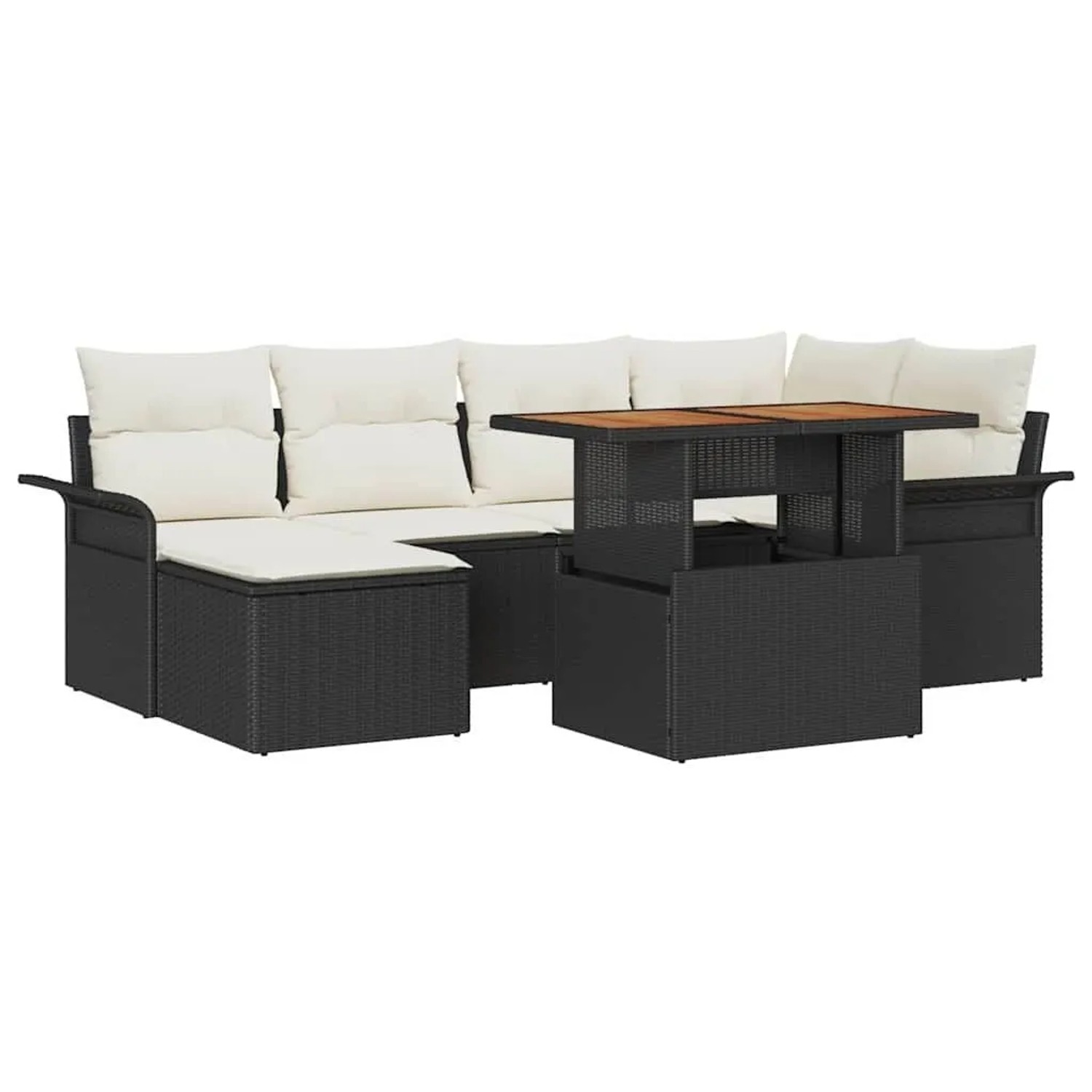 vidaXL Gartensofa-Set mit Kissen 7 Stk Schwarz und Creme Poly-Rattan 3349354