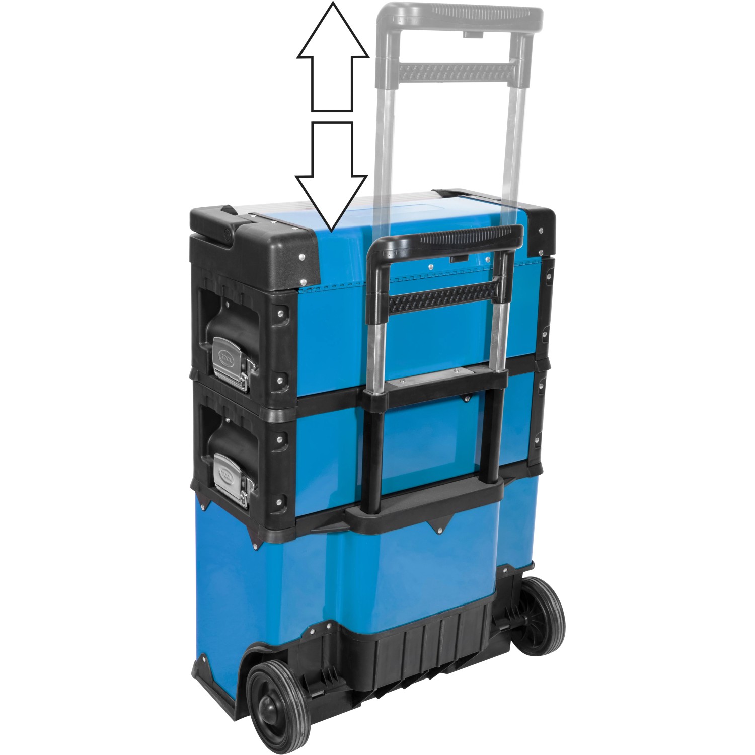 Blauer Güde Werkzeugtrolley GWZT 2/1 mit Teleskopgriff und Rollen.