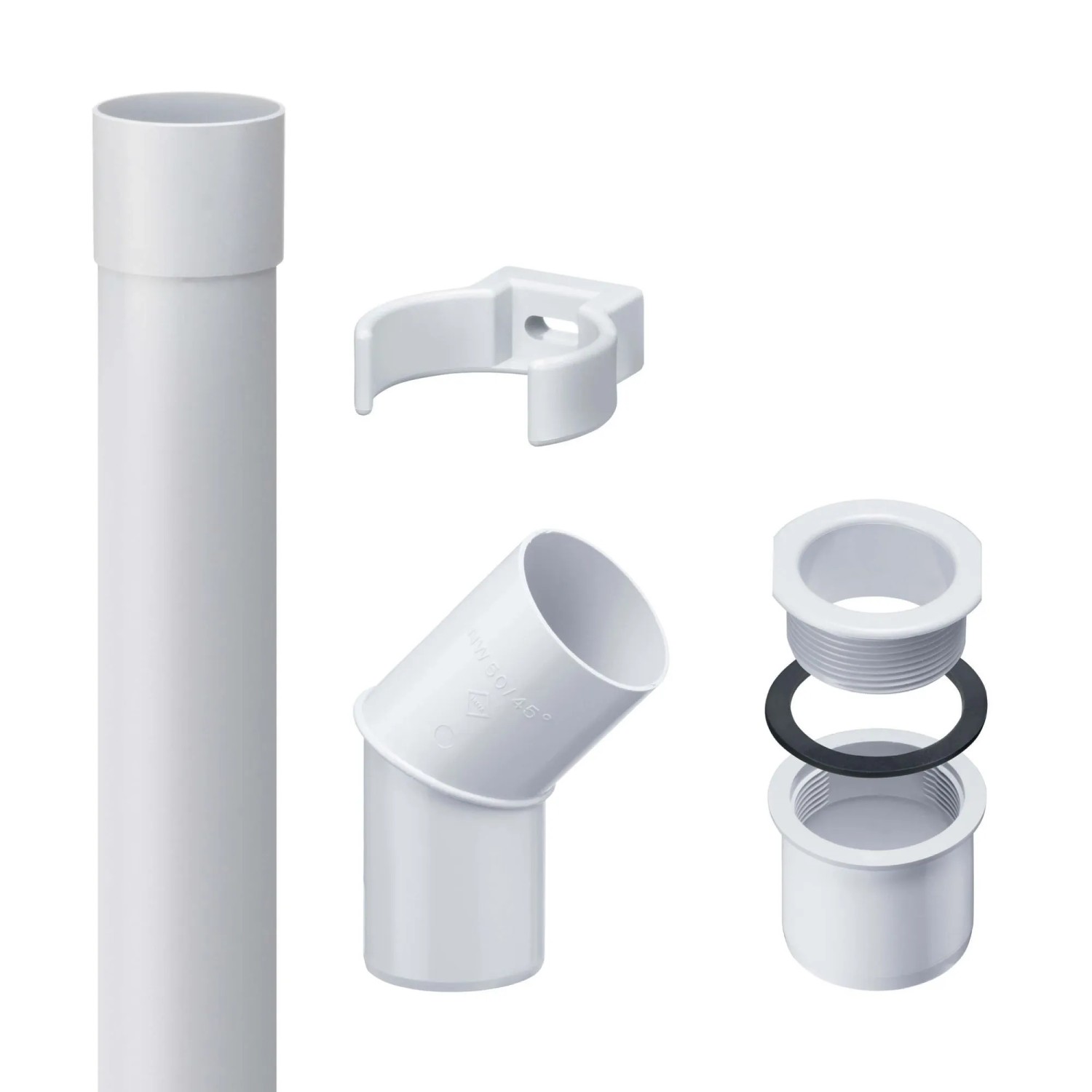 Inefa Fallrohr Set PVC 2m DN 50 Weiß Optimale Dachentwässerung